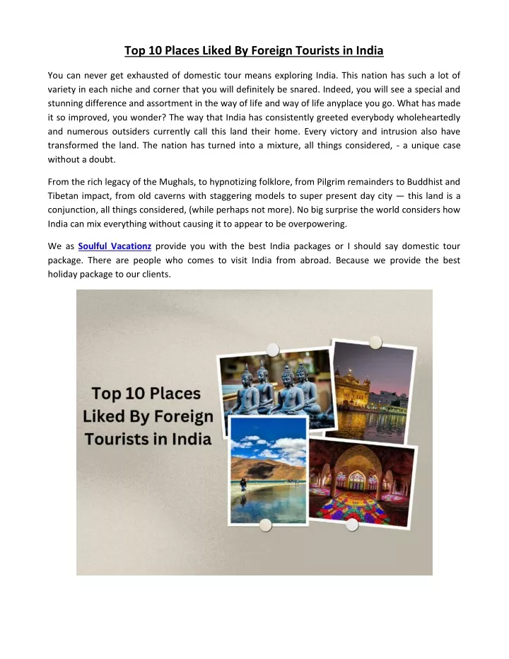 top 10 places liked by foreign tourists in india