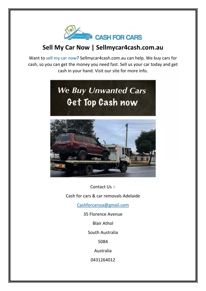 sell my car now sellmycar4cash com au