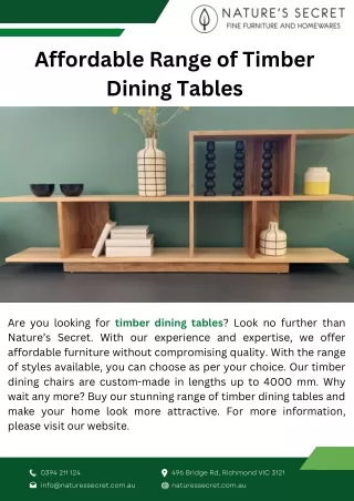 Affordable Range of Timber Dining Tables