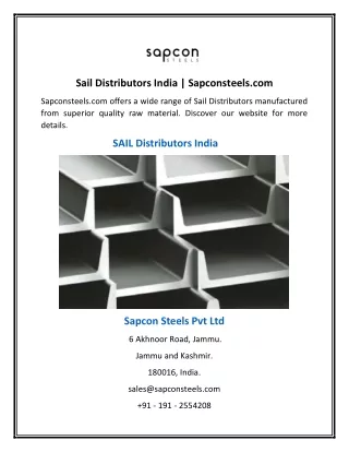 Sail Distributors India | Sapconsteels.com