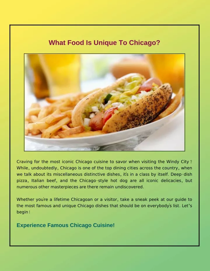 what food is unique to chicago