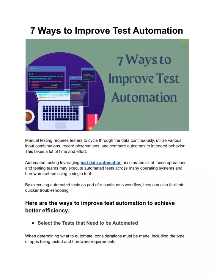 7 ways to improve test automation