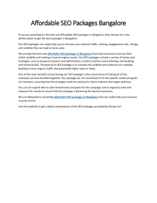 Affordable SEO Packages Bangalore