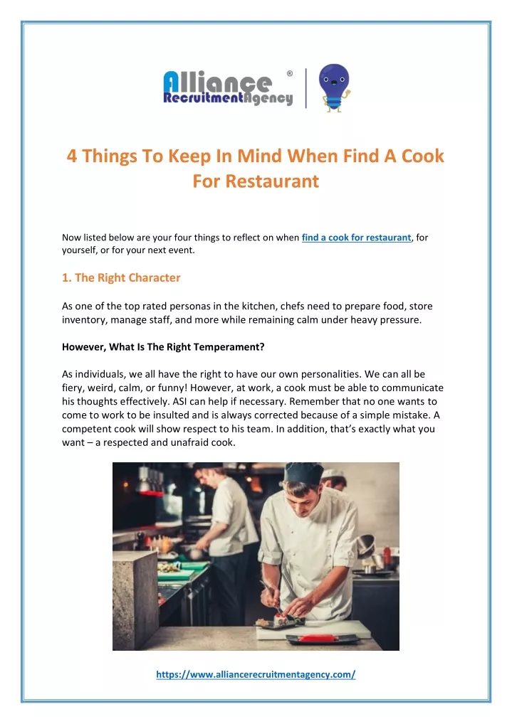 4 things to keep in mind when find a cook