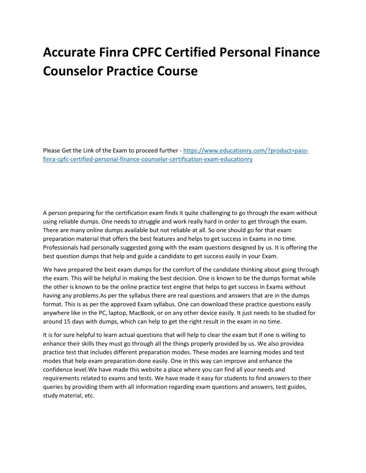 accurate finra cpfc certified personal finance