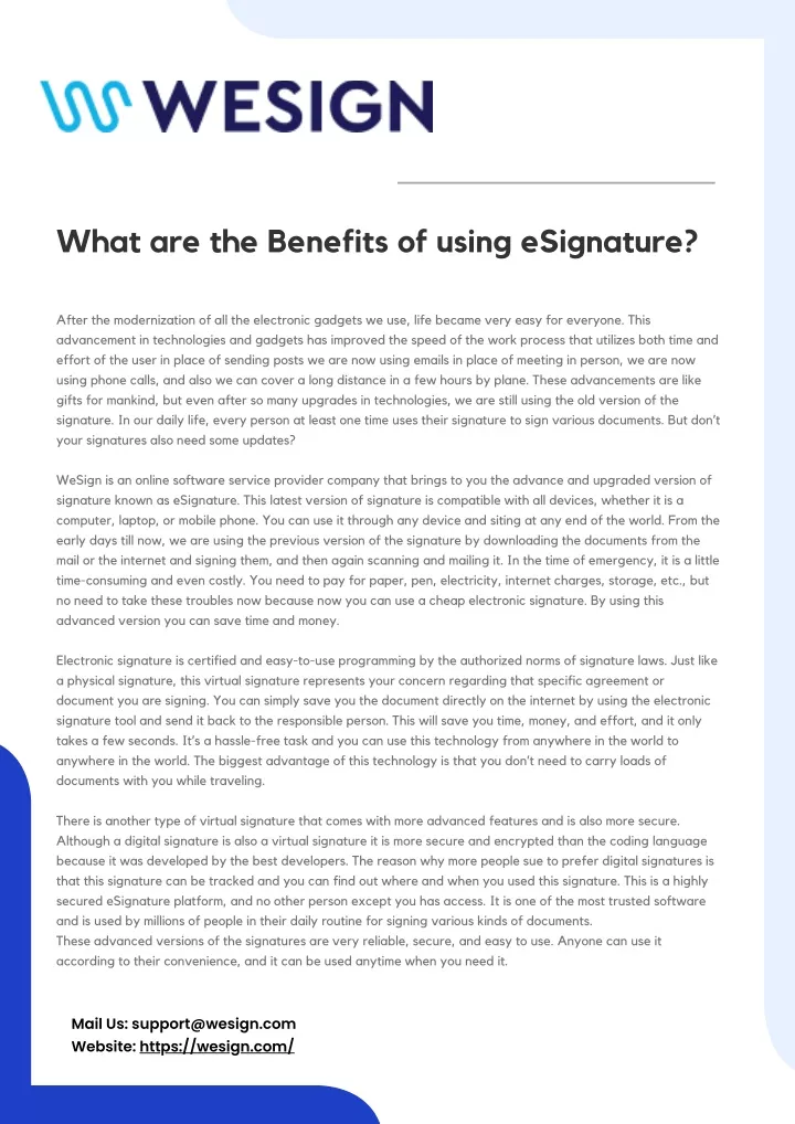 what are the benefits of using esignature