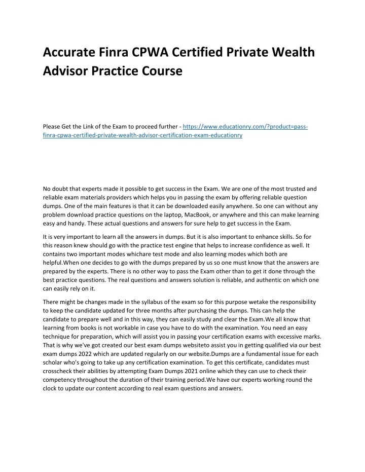 PPT - Finra CPWA Certified Private Wealth Advisor PowerPoint ...