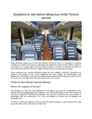 Questions to ask before taking bus rental Toronto service