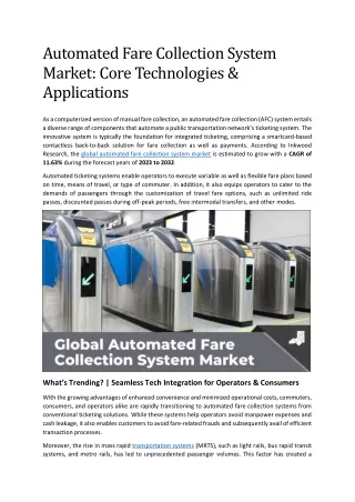 automated fare collection system market core