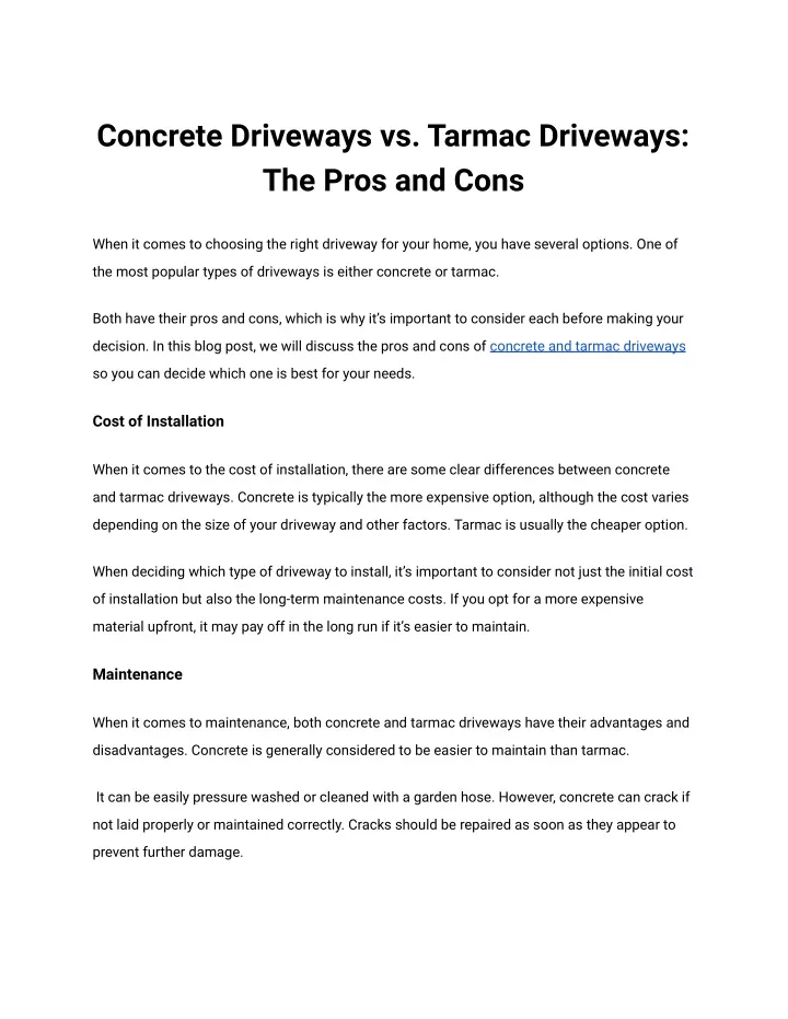 concrete driveways vs tarmac driveways the pros