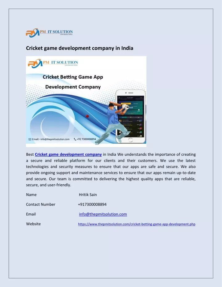 cricket game development company in india
