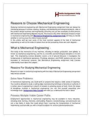 Reasons to Choose Mechanical Engineering