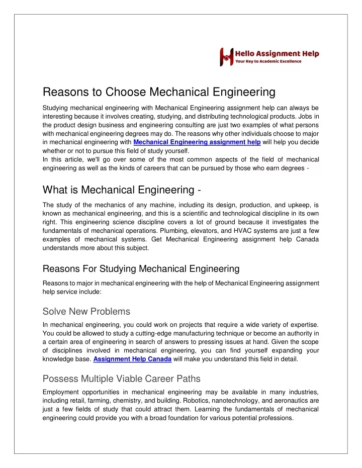 reasons to choose mechanical engineering