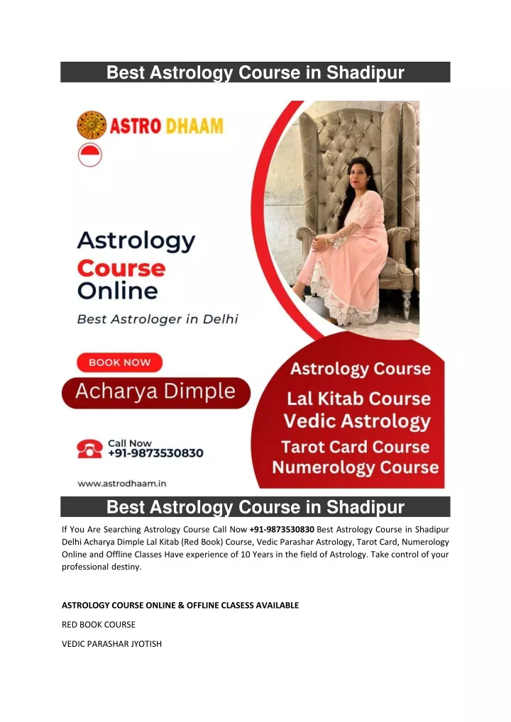 best astrology course in shadipur