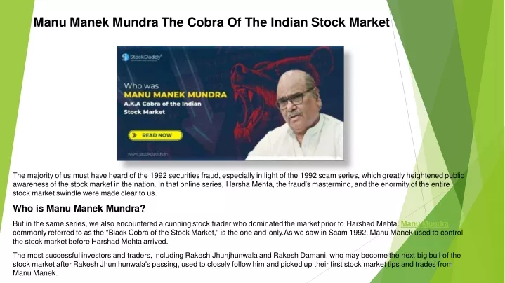 manu manek mundra the cobra of the indian stock