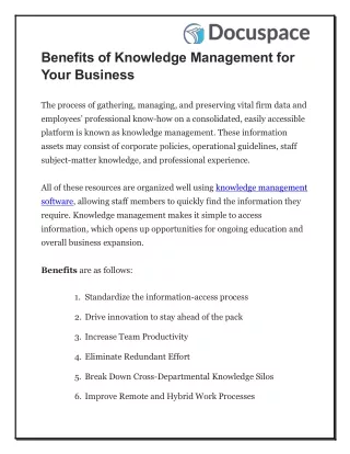 Benefits of Knowledge Management for Your Business