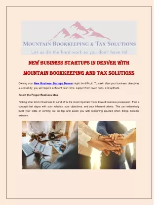 New Business Startups in Denver with Mountain Bookkeeping and Tax Solutions
