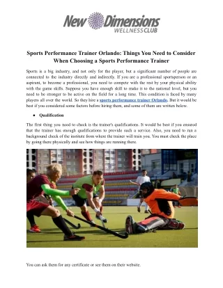 Sports Performance Trainer Orlando: Things You Need to Consider When Choosing