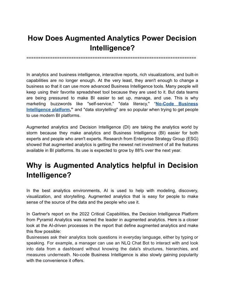 how does augmented analytics power decision