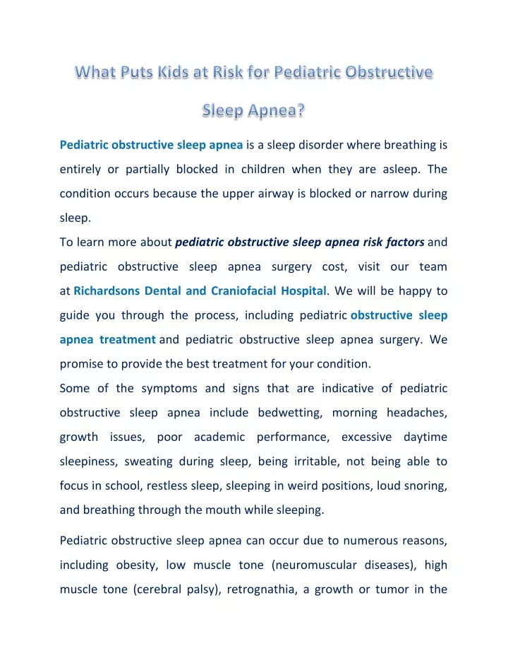 pediatric obstructive sleep apnea is a sleep