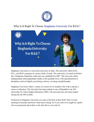 Why Is It Right To Choose Singhania University For B.Ed.?