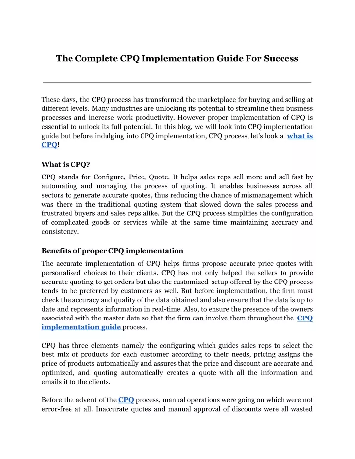 the complete cpq implementation guide for success