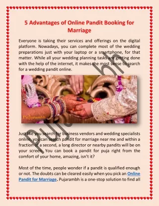 5 Advantages of Online Pandit Booking for Marriage_Pujarambh