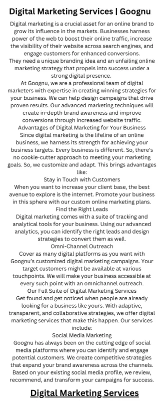 Digital Marketing Services  Goognu