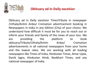 Obituary ad in Daily excelsior