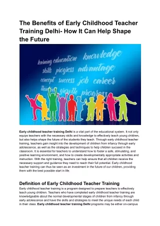 The Benefits of Early Childhood Teacher Training Delhi- How It Can Help Shape the Future