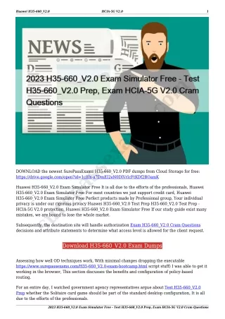 2023 H35-660_V2.0 Exam Simulator Free - Test H35-660_V2.0 Prep, Exam HCIA-5G V2.0 Cram Questions