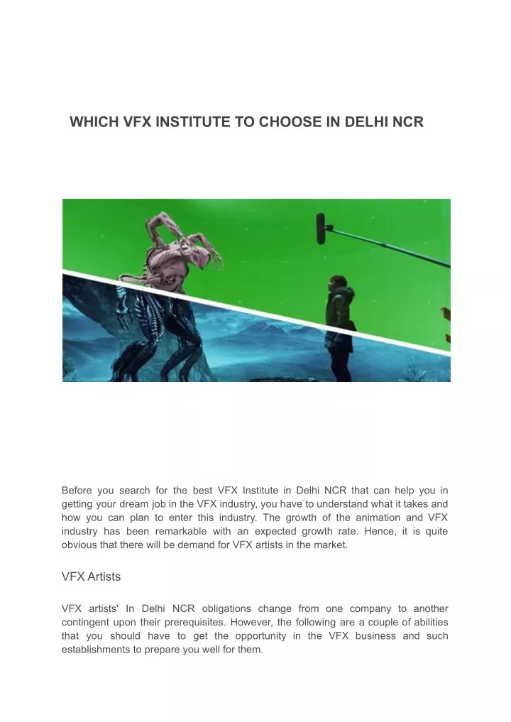 which vfx institute to choose in delhi ncr