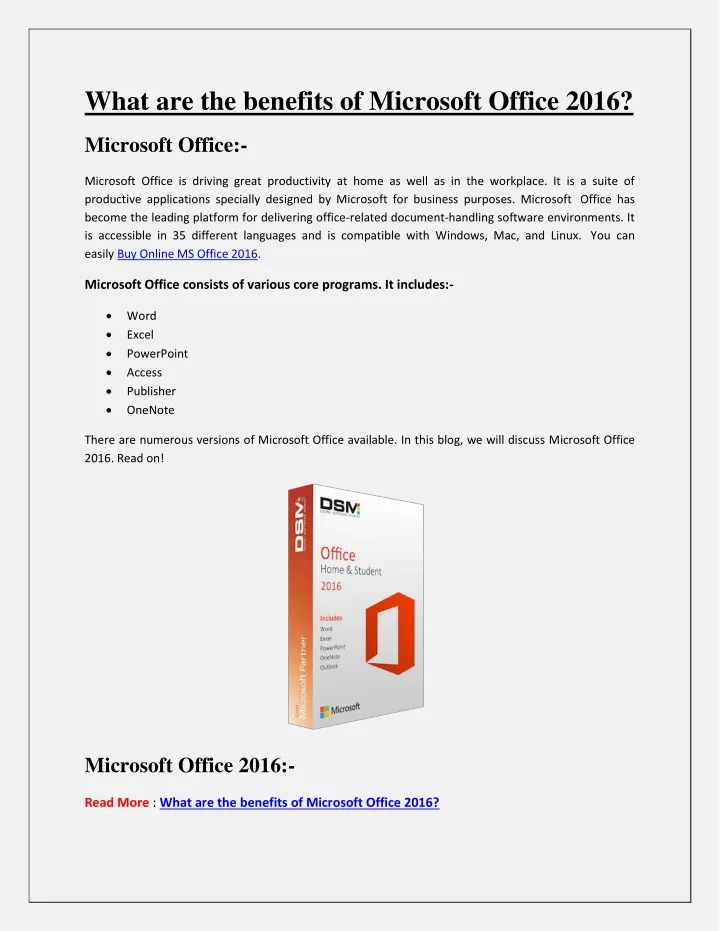 what are the benefits of microsoft office 2016