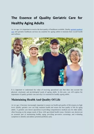 The Essence of Quality Geriatric Care for Healthy Aging Adults