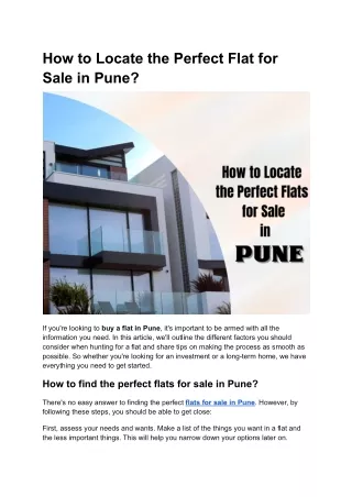 Best places to find the perfect flats for sale in pune