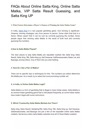 FAQs About Online Satta King, Online Satta Matka, VIP Satta Result Guessing
