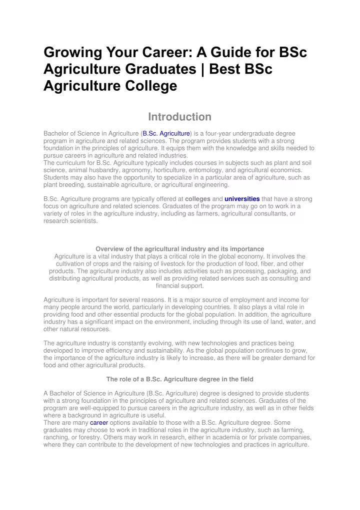 growing your career a guide for bsc agriculture