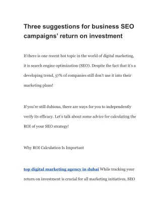 Three suggestions for business SEO campaigns’ return on investment (1)