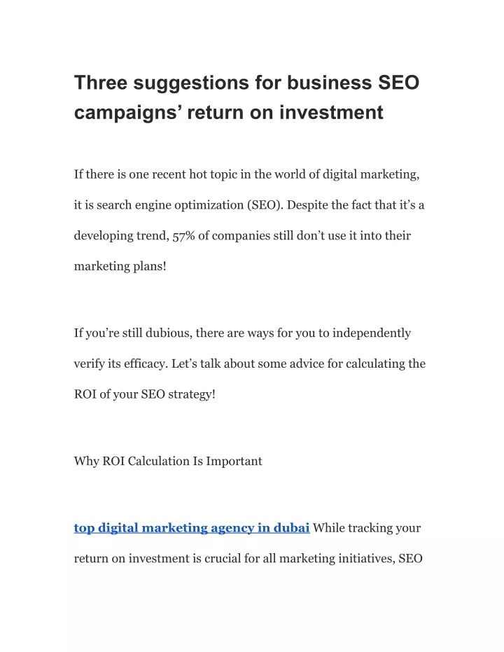 three suggestions for business seo campaigns