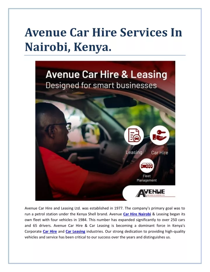 avenue car hire services in nairobi kenya