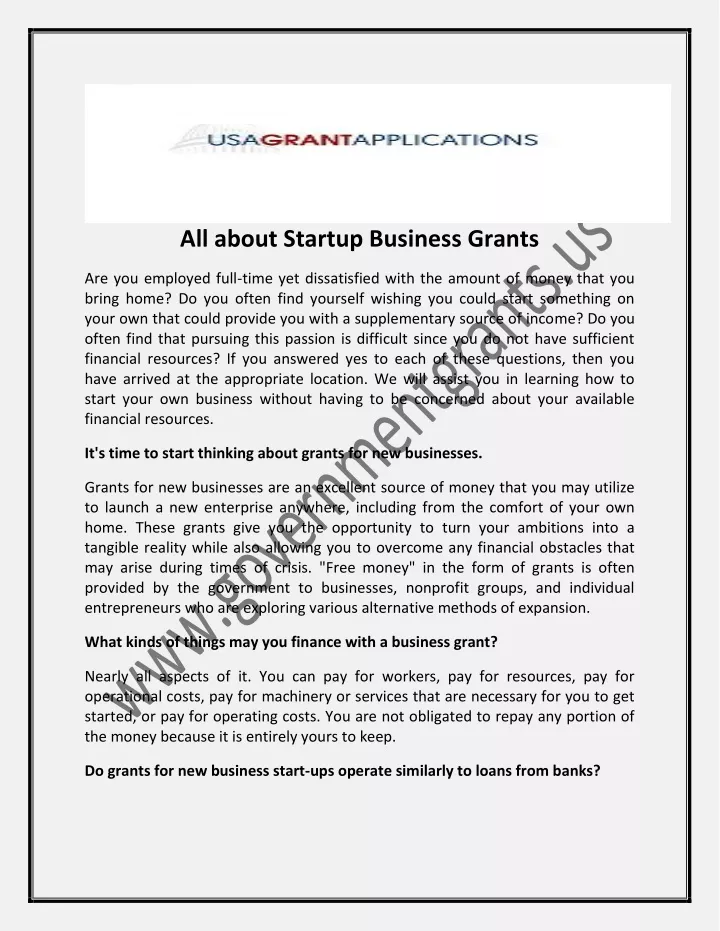 all about startup business grants