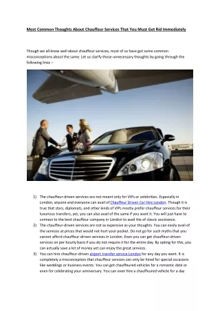 Most Common Thoughts About Chauffeur Services That You Must Get Rid Immediately