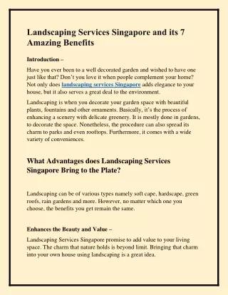 Landscaping Services Singapore and its 7 Amazing Benefits
