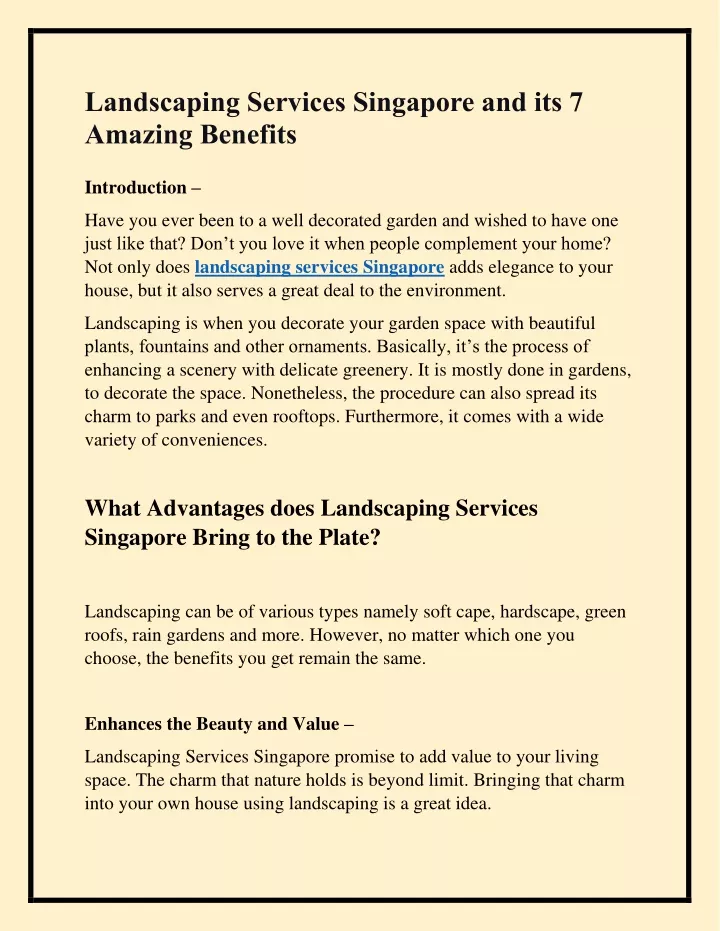 landscaping services singapore and its 7 amazing
