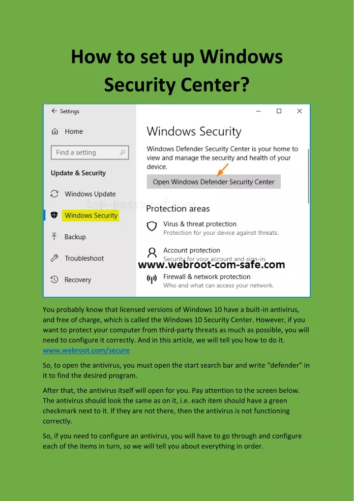 how to set up windows security center