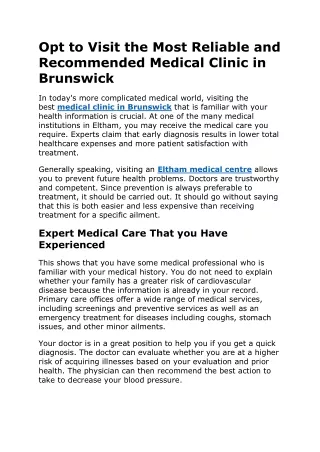 Opt to Visit the Most Reliable and Recommended Medical Clinic in Brunswick