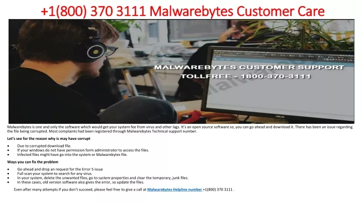 1 800 370 3111 malwarebytes customer care