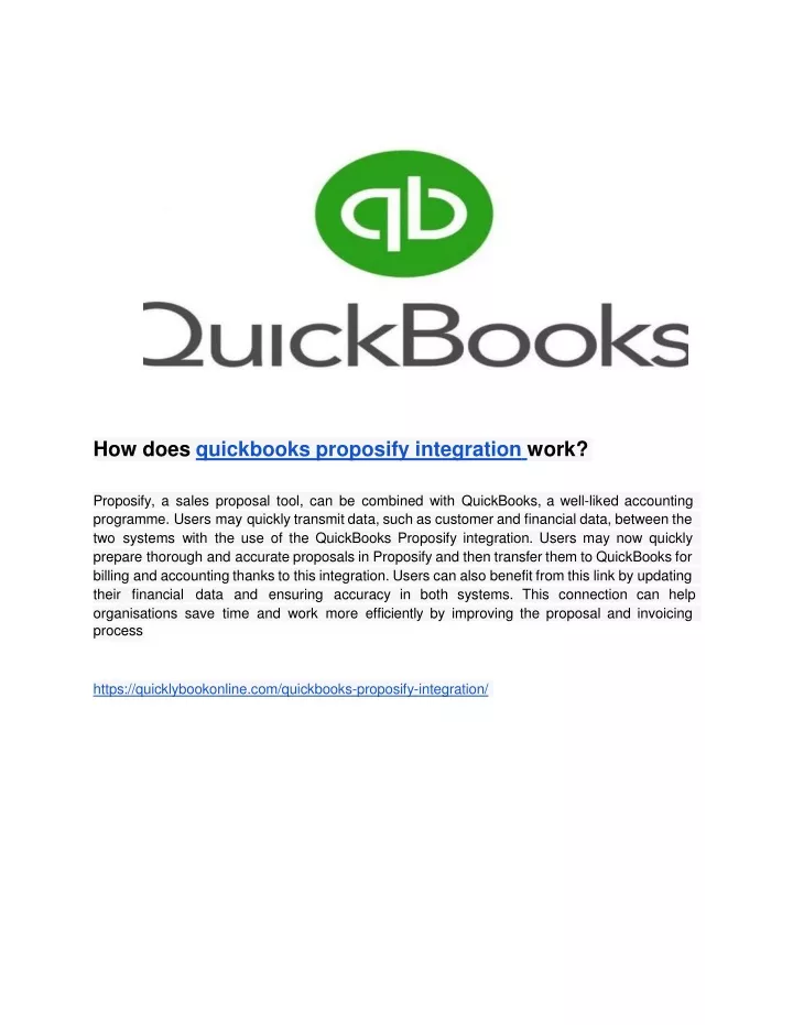 how does quickbooks proposify integration work