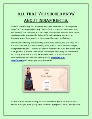 All that you should know about Indian kurtis