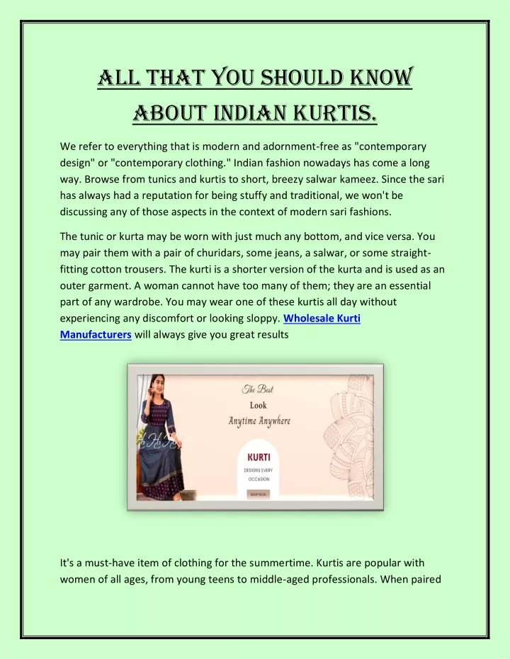 all that you should know about indian kurtis